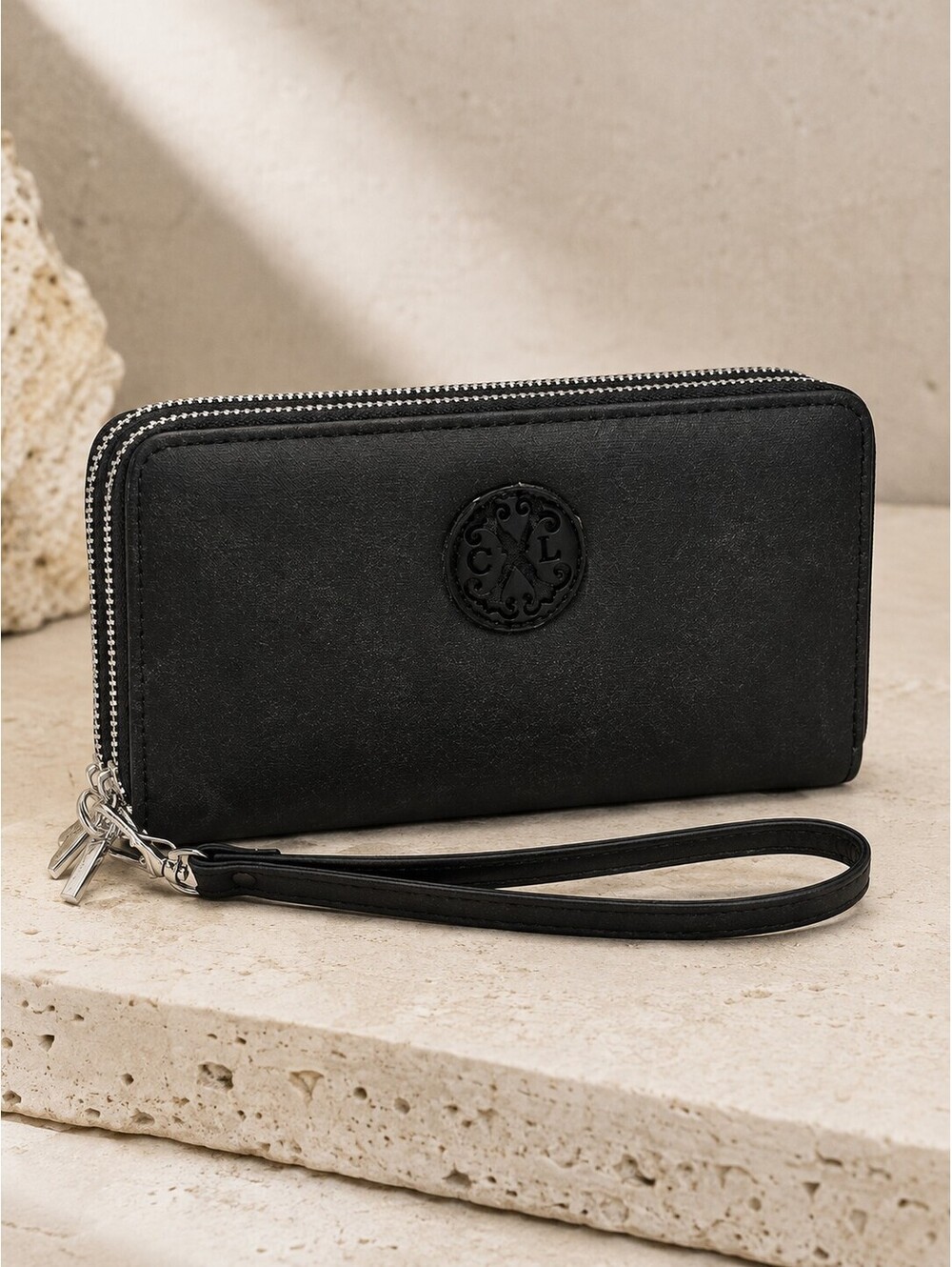 CXL by Christian Lacroix Ames Black Denim Double Zipper Wallet NWT